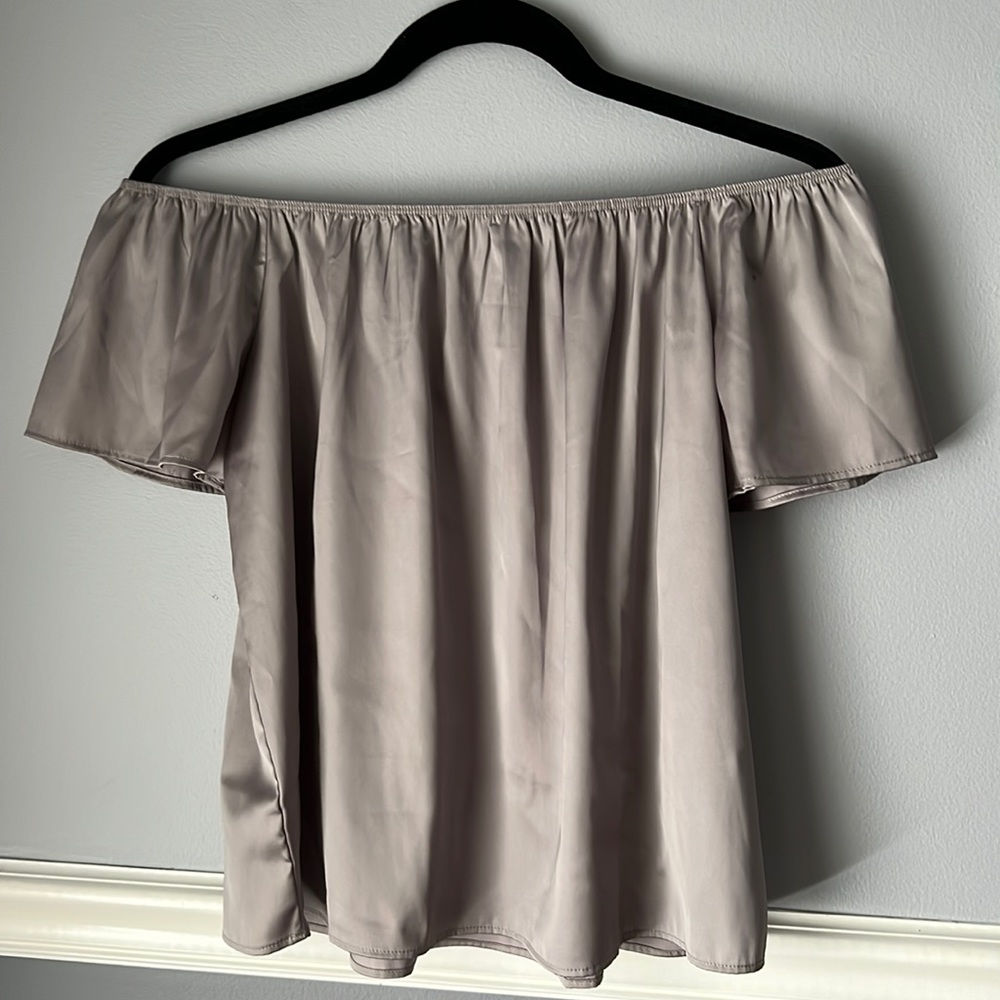 Gray satin like off shoulder top